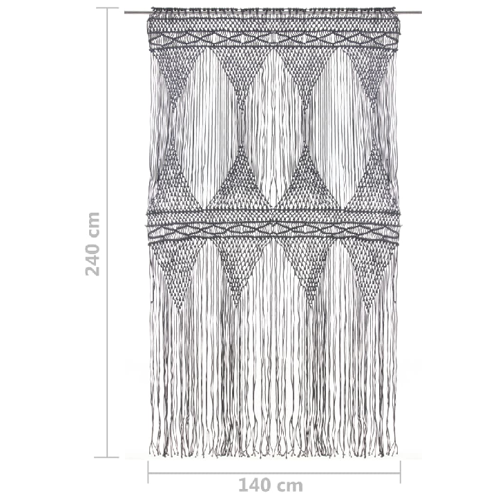 Užuolaida, antracito, 140x240cm, medvilnė, makrame stiliaus