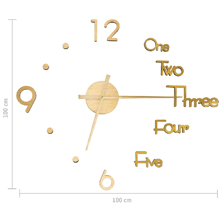 Sieninis laikrodis, auksinis, 100cm, modernus, 3D, XXL