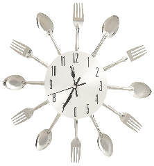 325162  Wall Clock with Spoon and Fork Design Silver 31 cm Aluminium