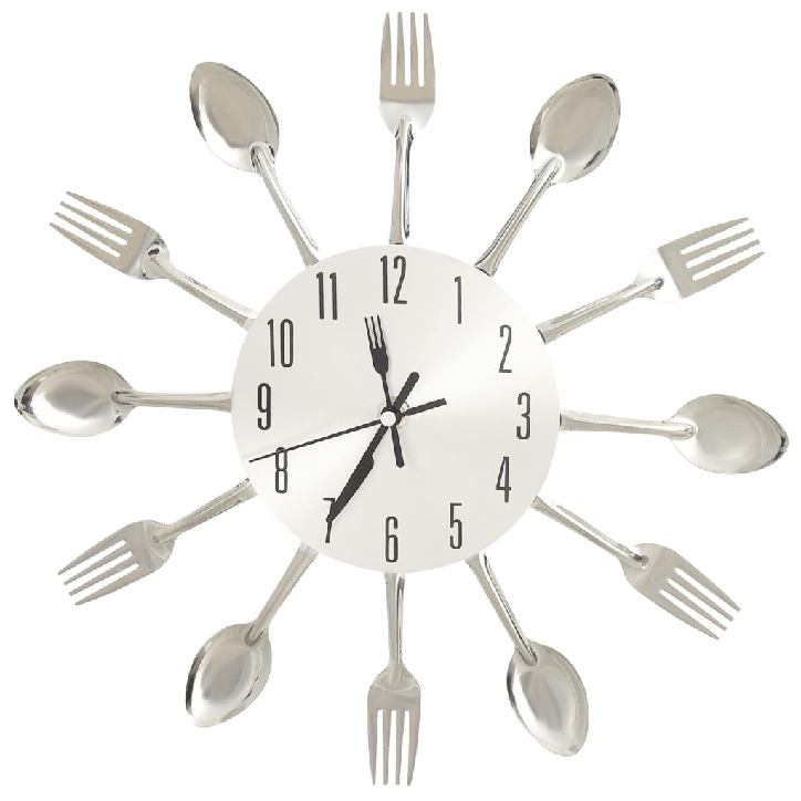 325162  Wall Clock with Spoon and Fork Design Silver 31 cm Aluminium