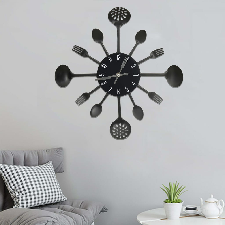 325163  Wall Clock with Spoon and Fork Design Black 40 cm Aluminium