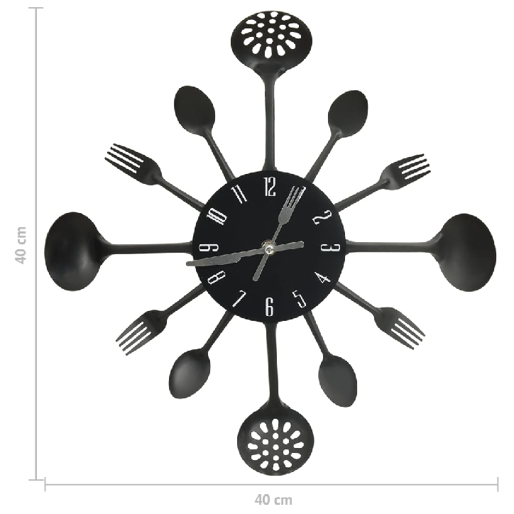 325163  Wall Clock with Spoon and Fork Design Black 40 cm Aluminium