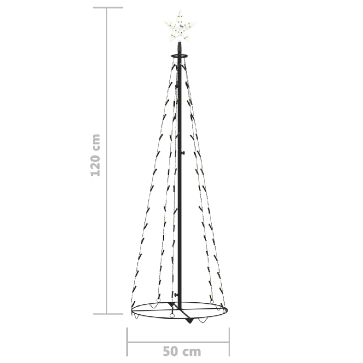 Kalėdų eglutė, 50x120cm, kūgio formos, 70 baltų LED lempučių