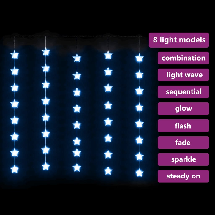 LED žvaigždžių užuolaida, 200 mėlynų LED lempučių