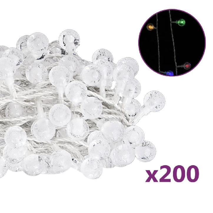 Rutuliukų girlianda, 20m, 200 spalvotų LED, 8 funkcijos