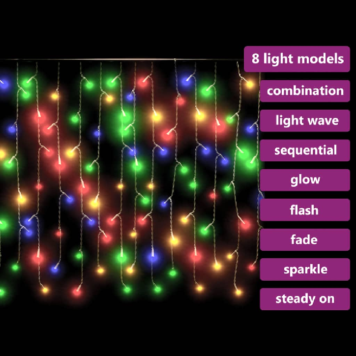 LED girlianda varvekliai, 10m, 400 spalvotų LED, 8 funkcijos