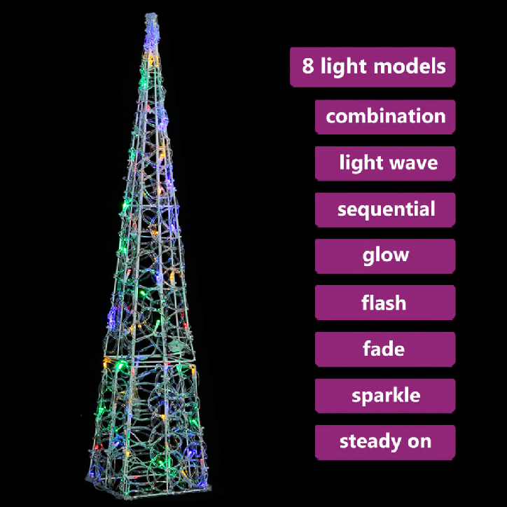 Akrilinė LED dekoracija kūgis, įvairiaspalvis, 90cm