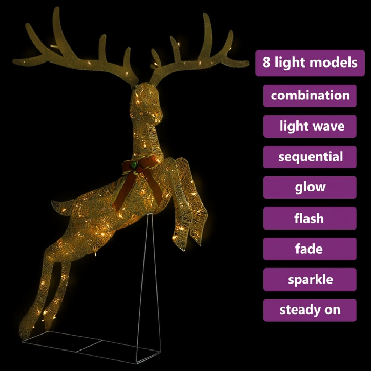 Kalėdinė dekoracija skrendantis elnias, auksinis, 120 LED