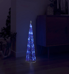 Akrilinė LED dekoracija piramidė, mėlynos spalvos, 60cm