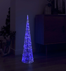 Akrilinė LED dekoracija piramidė, mėlynos spalvos, 90cm