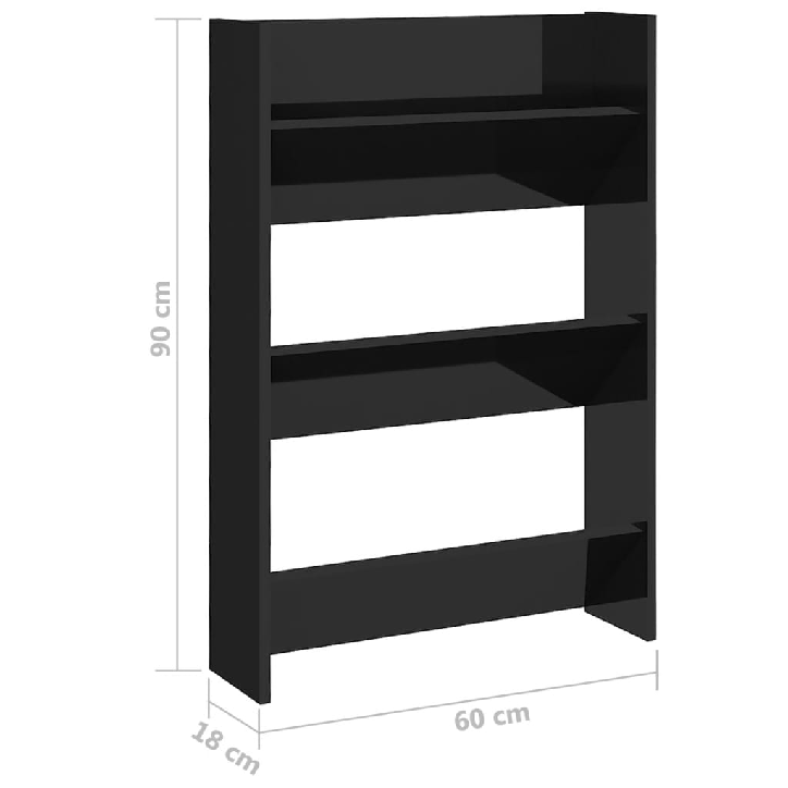 Sieninės spintelės batams, 2vnt., juodos, 60x18x90cm, MDP