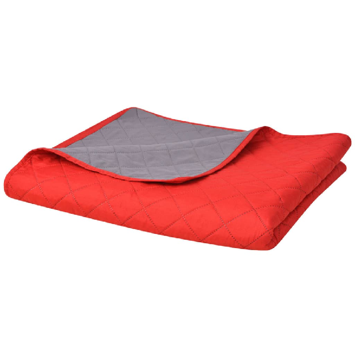 131556  Double-sided Quilted Bedspread Red and Grey 220x240 cm