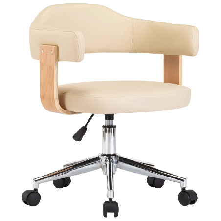 Pasukama biuro kėdė, kreminė, išlenkta mediena ir dirbtinė oda