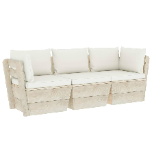 Trivietė sodo sofa iš palečių su pagalvėlėmis, eglės mediena