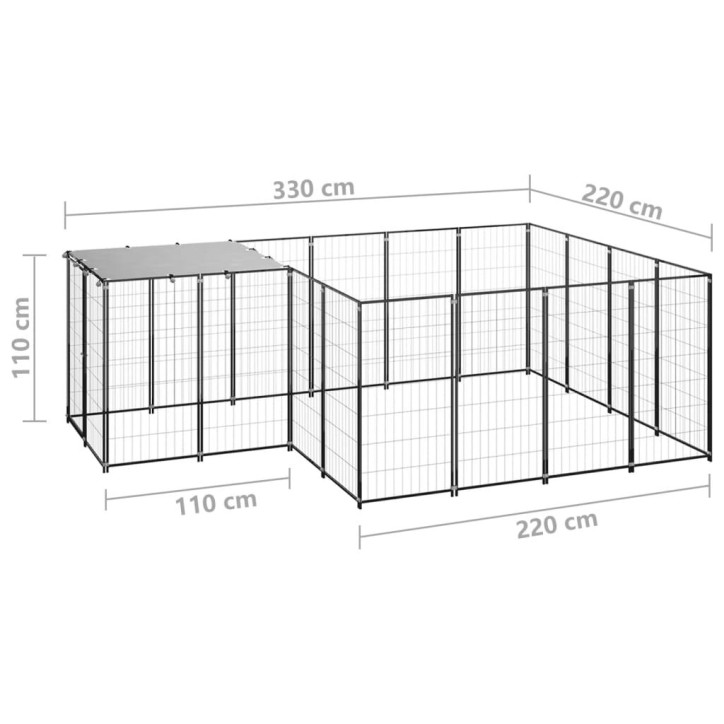 Voljeras šunims, juodos spalvos, 6,05 m², plienas