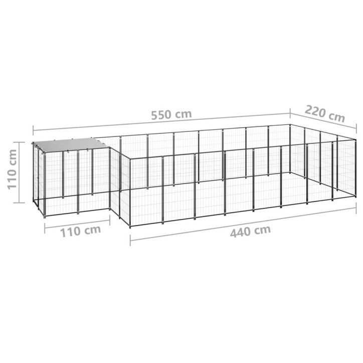 Voljeras šunims, juodos spalvos, 10,89 m², plienas