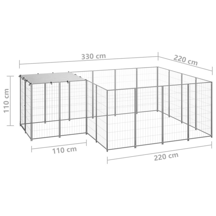 Voljeras šunims, sidabrinės spalvos, 6,05 m², plienas