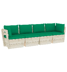 Keturvietė sodo sofa iš palečių su pagalvėlėmis, eglės mediena