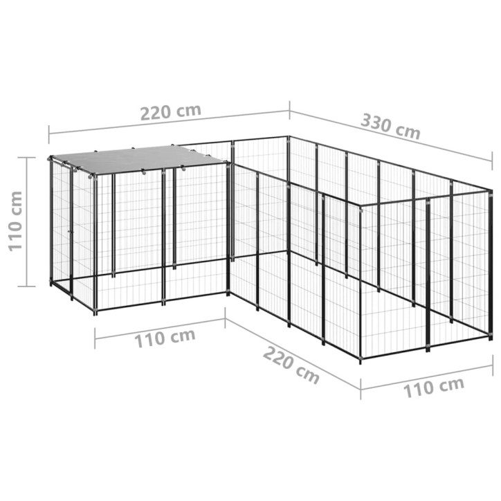 Voljeras šunims, juodos spalvos, 4,84 m², plienas