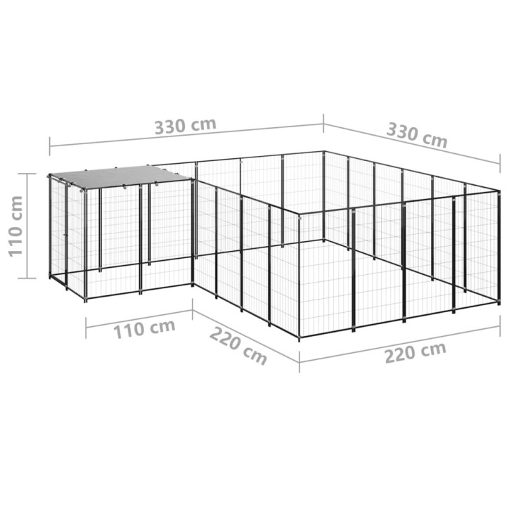 Voljeras šunims, juodos spalvos, 8,47 m², plienas