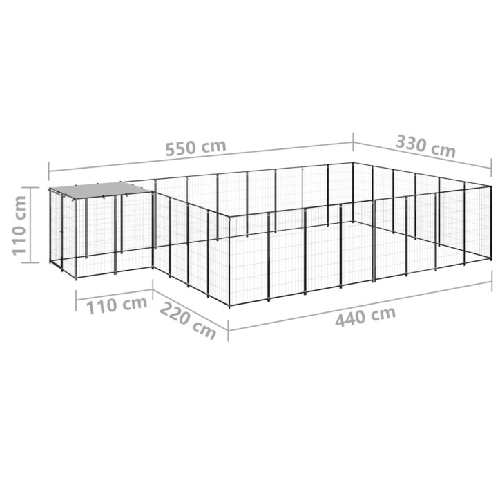 Voljeras šunims, juodos spalvos, 15,73 m², plienas