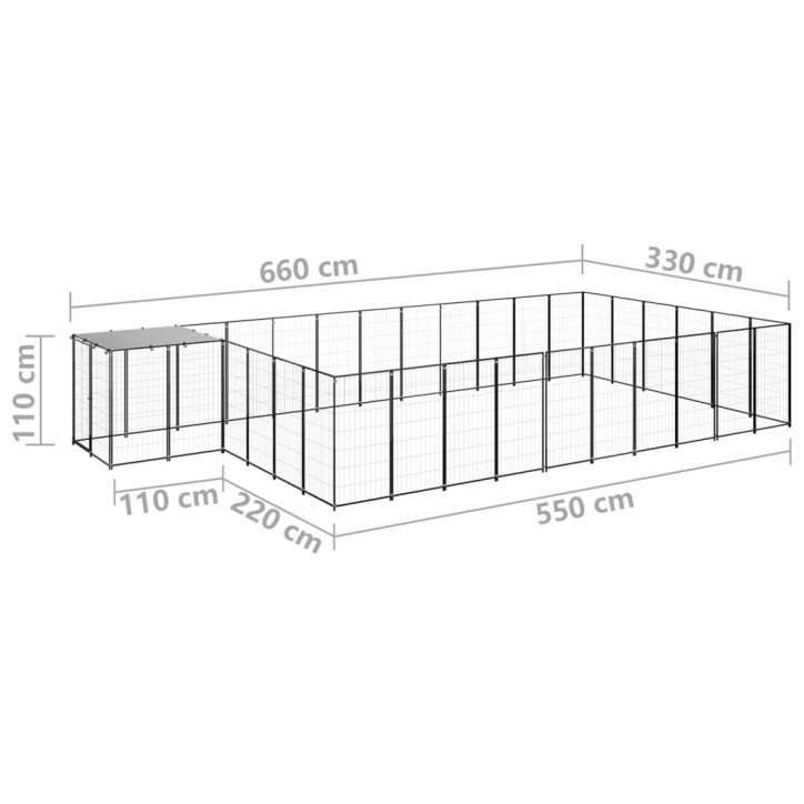 Voljeras šunims, juodos spalvos, 19,36 m², plienas