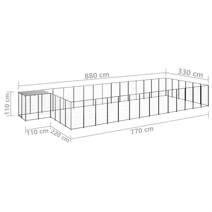 Voljeras šunims, juodos spalvos, 26,62 m², plienas