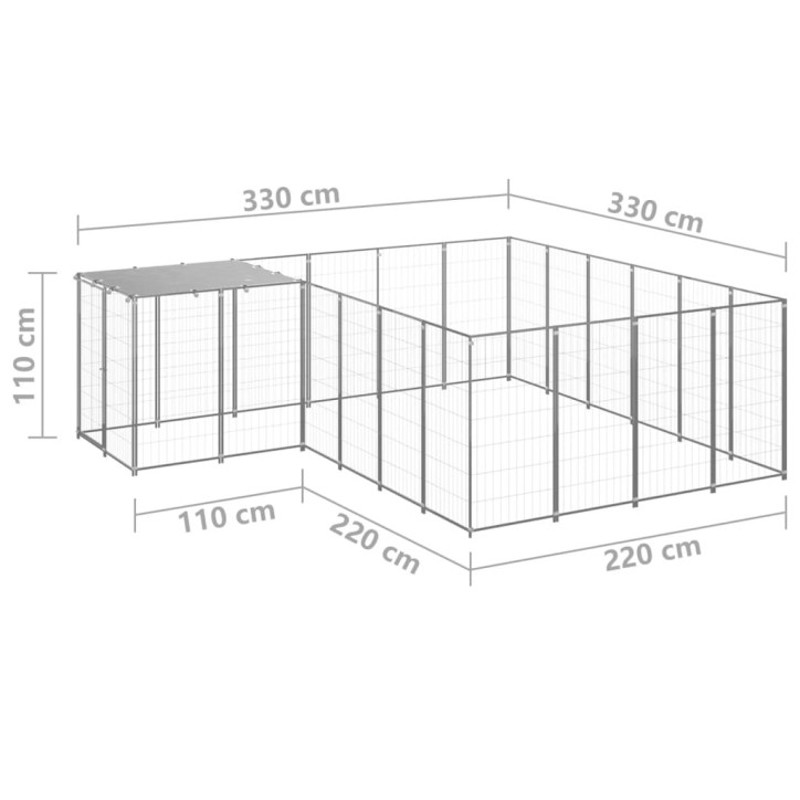 Voljeras šunims, sidabrinės spalvos, 8,47 m², plienas