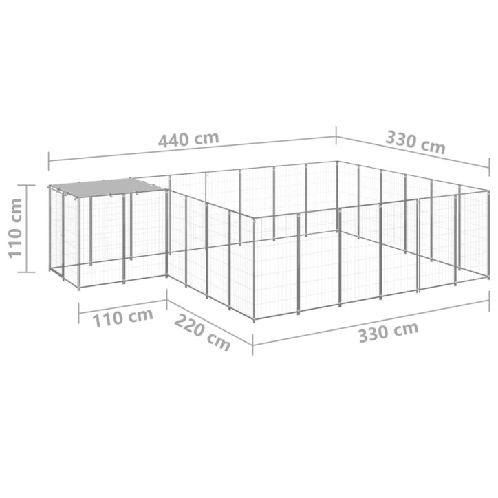 Voljeras šunims, sidabrinės spalvos, 12,1 m², plienas