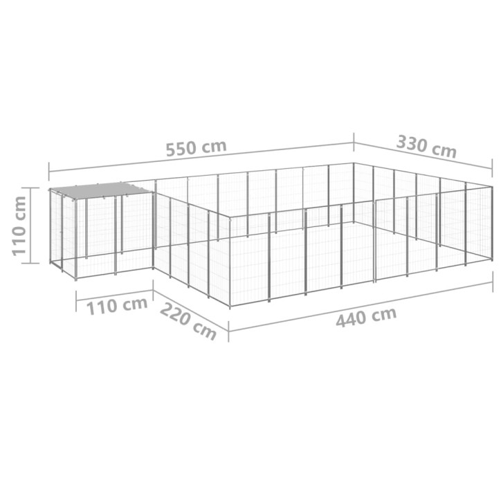 Voljeras šunims, sidabrinės spalvos, 15,73 m², plienas