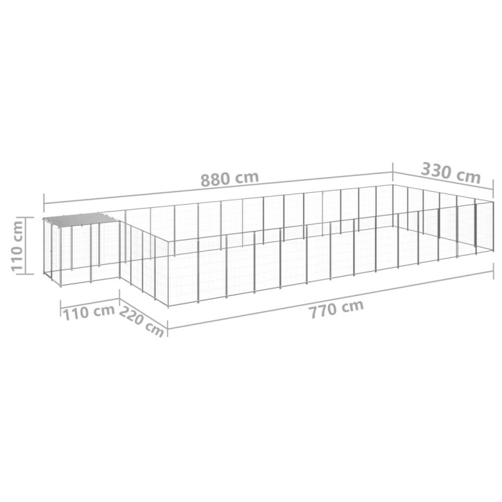 Voljeras šunims, sidabrinės spalvos, 26,62 m², plienas