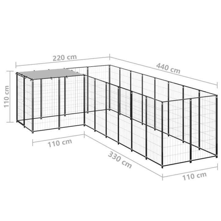 Voljeras šunims, juodos spalvos, 6,05 m², plienas