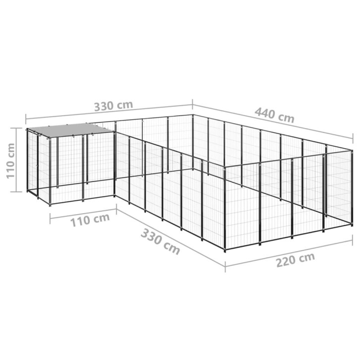 Voljeras šunims, juodos spalvos, 10,89 m², plienas