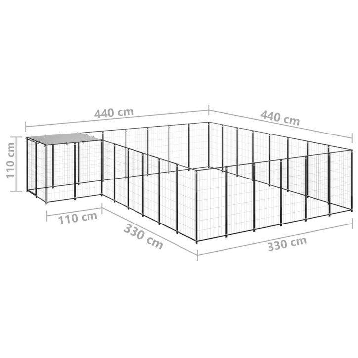 Voljeras šunims, juodos spalvos, 15,73 m², plienas