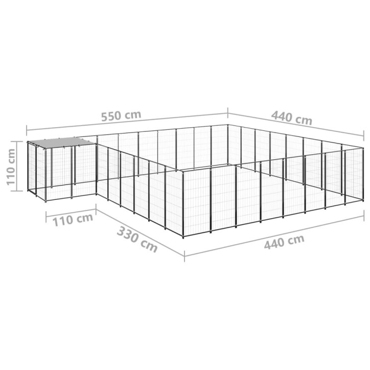 Voljeras šunims, juodos spalvos, 20,57 m², plienas