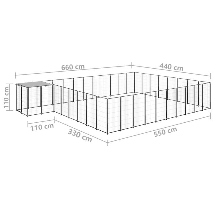 Voljeras šunims, juodos spalvos, 25,41 m², plienas