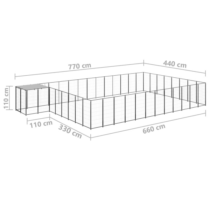 Voljeras šunims, juodos spalvos, 30,25 m², plienas