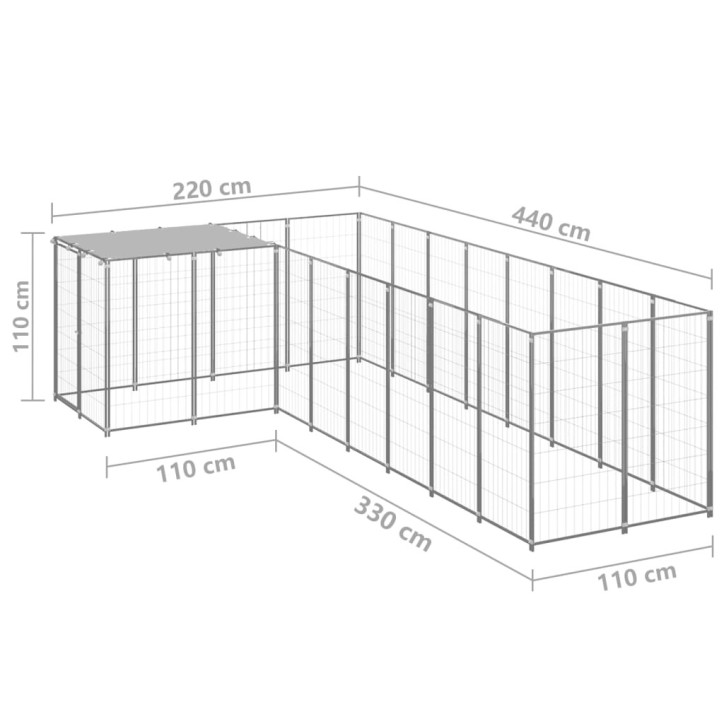 Voljeras šunims, sidabrinės spalvos, 6,05 m², plienas