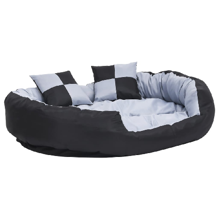 Dvipusė skalbiama pagalvė šunims, pilka ir juoda, 110x80x23cm