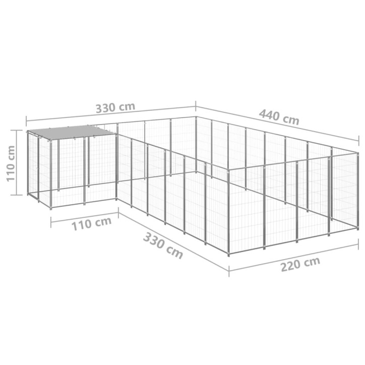 Voljeras šunims, sidabrinės spalvos, 10,89 m², plienas