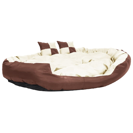 Dvipusė skalbiama pagalvė šunims, ruda ir kreminė, 150x120x25cm