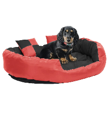 Dvipusė skalbiama pagalvė šunims, raudona ir juoda, 110x80x23cm