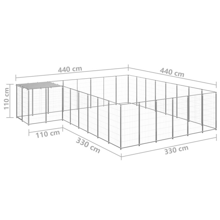 Voljeras šunims, sidabrinės spalvos, 15,73 m², plienas