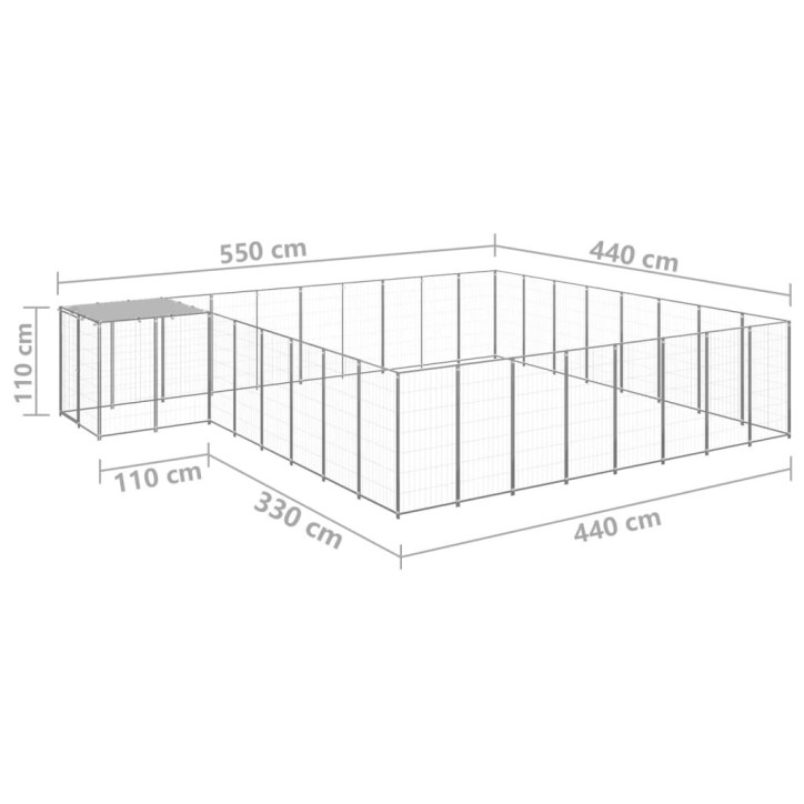 Voljeras šunims, sidabrinės spalvos, 20,57 m², plienas