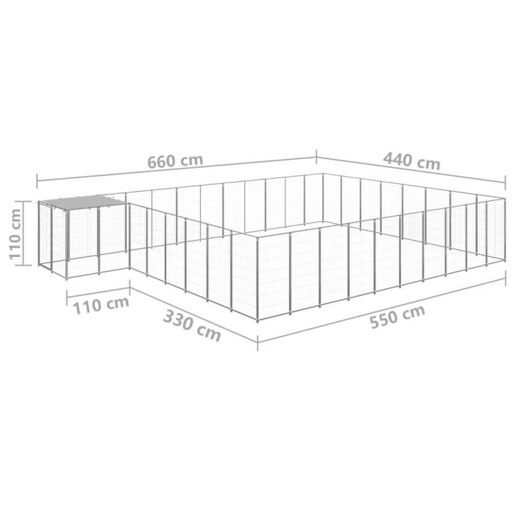 Voljeras šunims, sidabrinės spalvos, 25,41 m², plienas