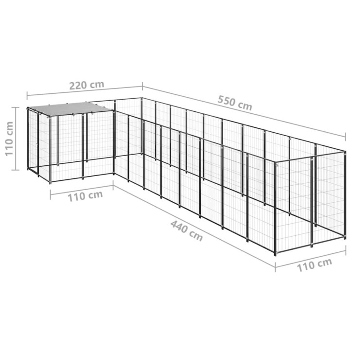 Voljeras šunims, juodos spalvos, 7,26m², plienas