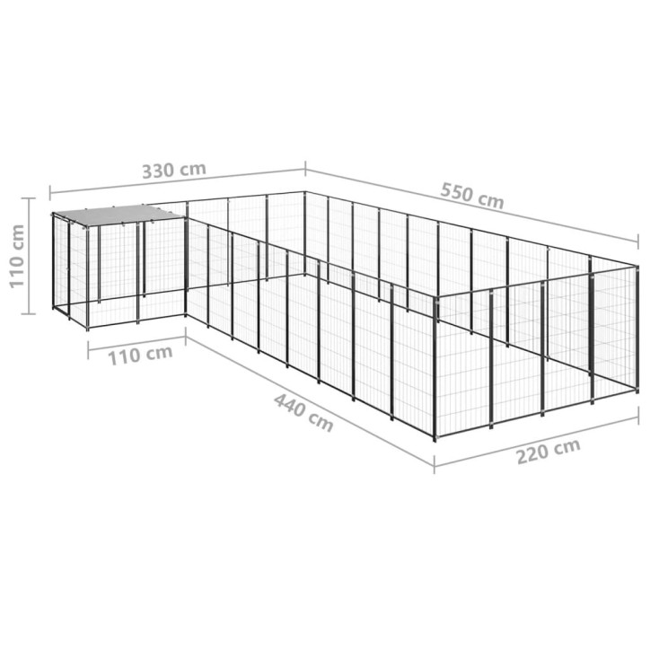 Voljeras šunims, juodos spalvos, 13,31m², plienas