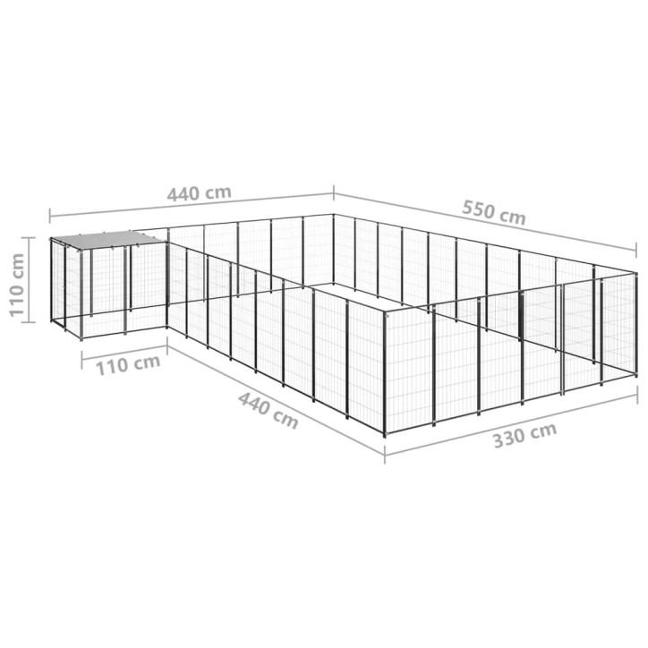 Voljeras šunims, juodos spalvos, 19,36 m², plienas