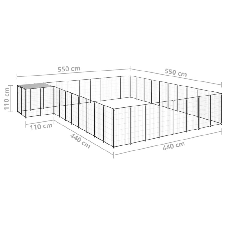 Voljeras šunims, juodos spalvos, 25,41 m², plienas