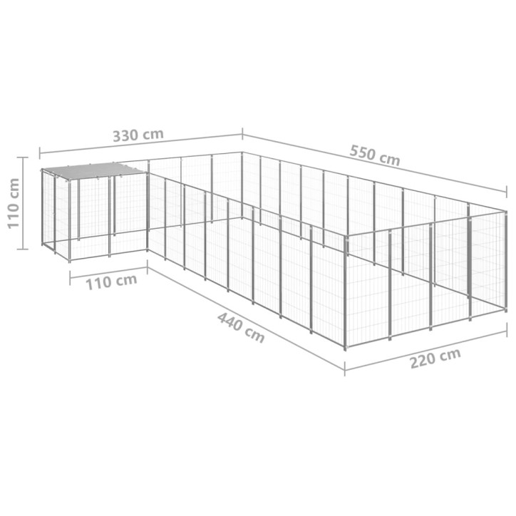 Voljeras šunims, sidabrinės spalvos, 13,31m², plienas